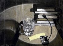 Books and Mug, oil painting by Warren Criswell