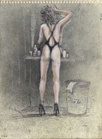 Ginny in the dressing room at the Prime Time,  ballpoint  and pastel drawing by Warren Criswell
