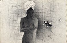 Annette in the Shower, ballpoint drawing by Warren Criswell