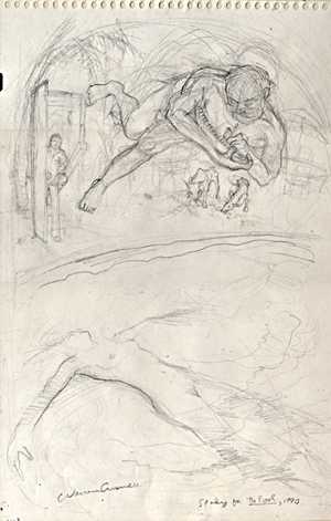 Study for The Pool, pencil drawing by Warren Criswell
