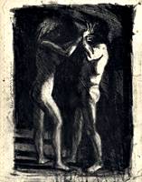 1st Study for Struggle, charcoal and wash drawing by Warren Criswell