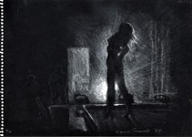 Dancer at the Prime Time, white charcoal drawing by Warren Criswell